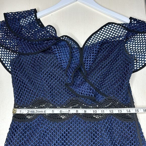 Saylor Luca Mini Dress Drop One Shoulder Navy Blue Mesh size Medium - Picture 15 of 16